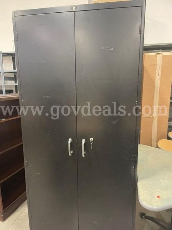 Tall Metal Cabinet with Shelves, Black