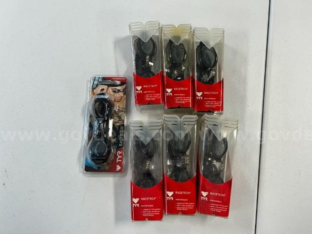 Lot of 7, TYR Racetech swim goggles. Smoke Lenses