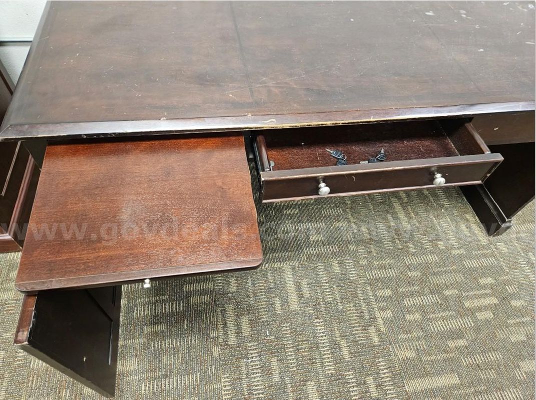 Large Wooden Executive Office Desk with Storage Drawers