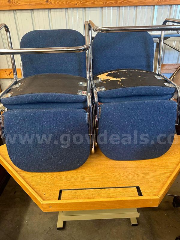 (5) Blue Padded Chairs with Metal Legs