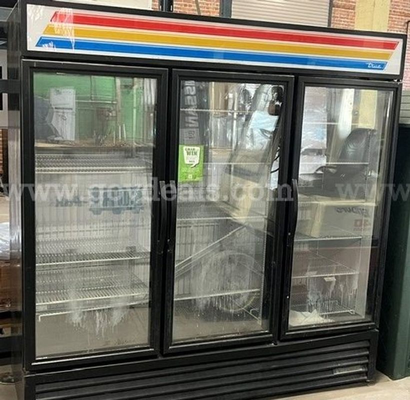 2 x Three Door Merchandiser Cooler Refrigerator - True Manufacturing