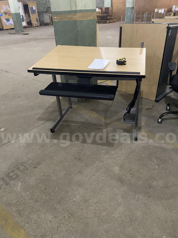 16- DRAFTING/3 PRINT TABLES W/ ARMS AND DELL MONTIORS