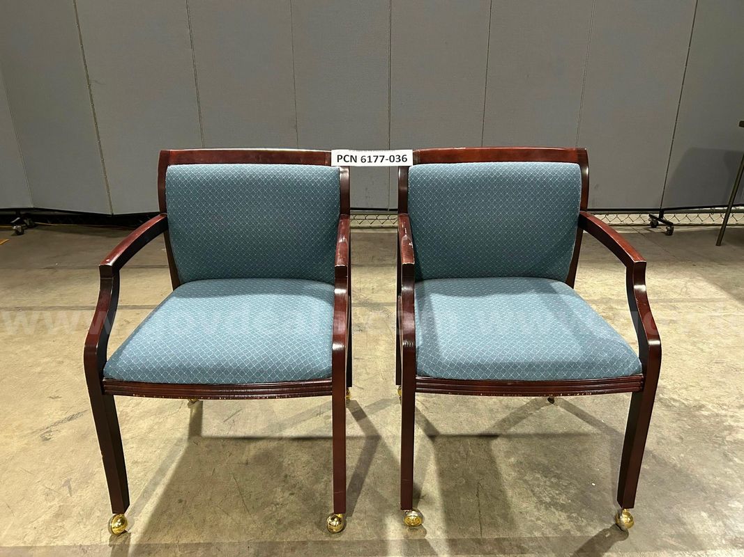 Chair, Guest, Blue, Wood Frame, on Wheels