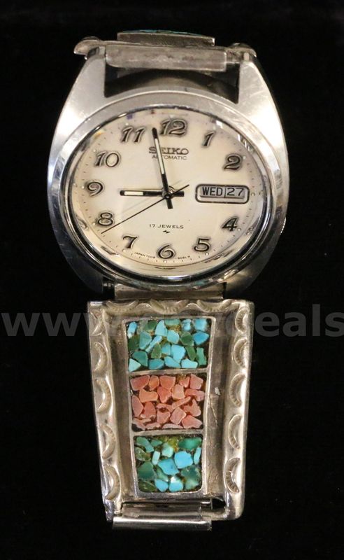 Men's Seiko Automatic Watch with Native American Silver and Stainless Band