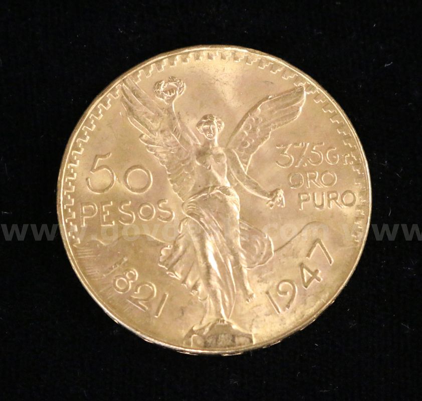 1947 Gold Mexico 50 Peso Coin, 41.6 Grams