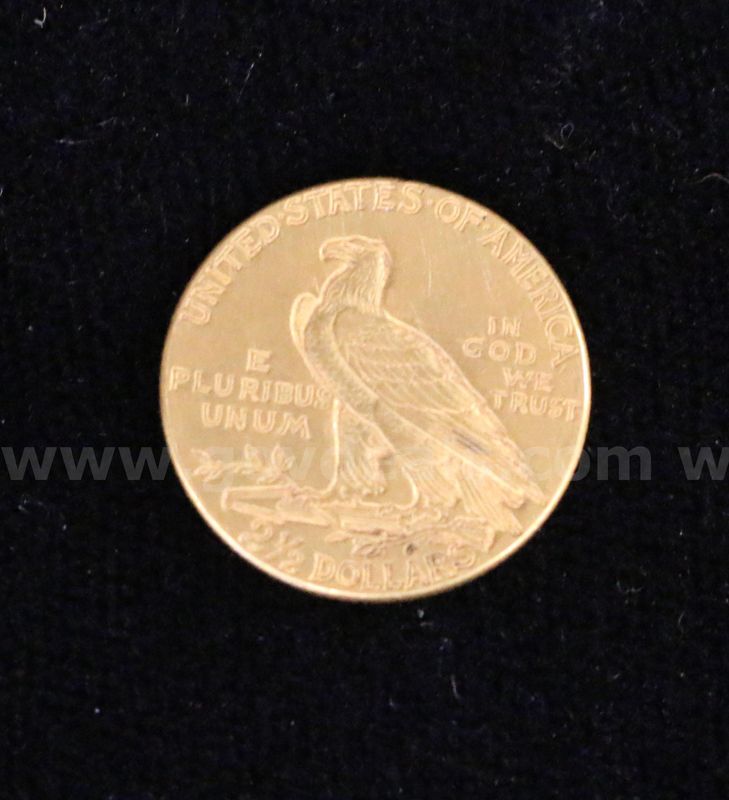 1927 U.S. Indian Head $2 1/2 Quarter Eagle Gold Coin, 4.2 Grams