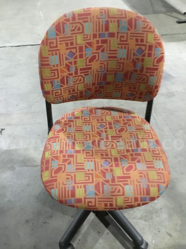 Dark red, orange, sky blue, lime green striped armless chair "DH"