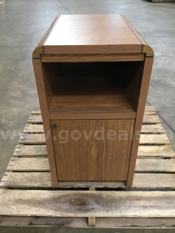 16 1/2 x 29 light brown two level hardwood shelf "DH"