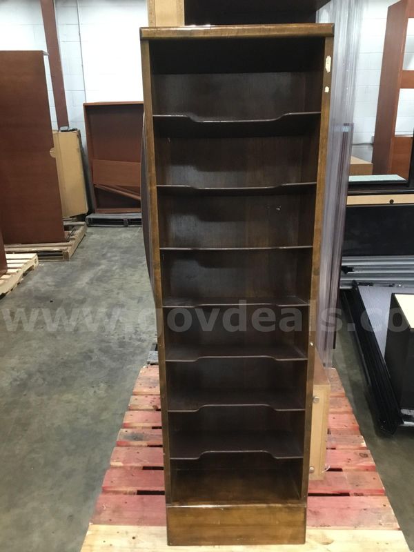 17 (LENGTH) x 57 (HEIGHT) dark brown hardwood eight level magazine shelf "DH"