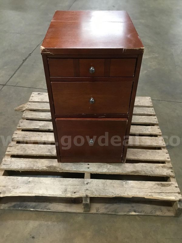 21 (LENGTH) x 15 1/2 (WIDTH) x 27 1/2 (HEIGHT) dark brown hardwood three level drawer "DH"