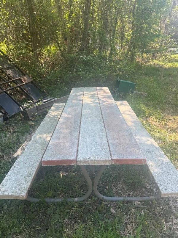 Lot of (7) Fiberglass Picnic Tables (2) Wooden Picnic Tables