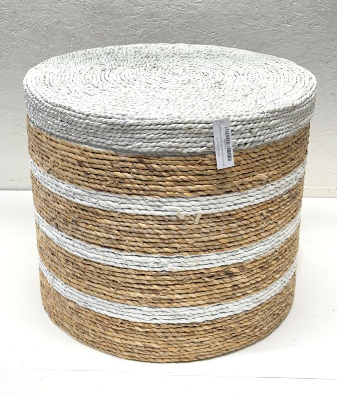 Brand New - 19" Round Storage Ottoman W/Lid, Handwoven Water Hyacinth Footstool - Shipping Available