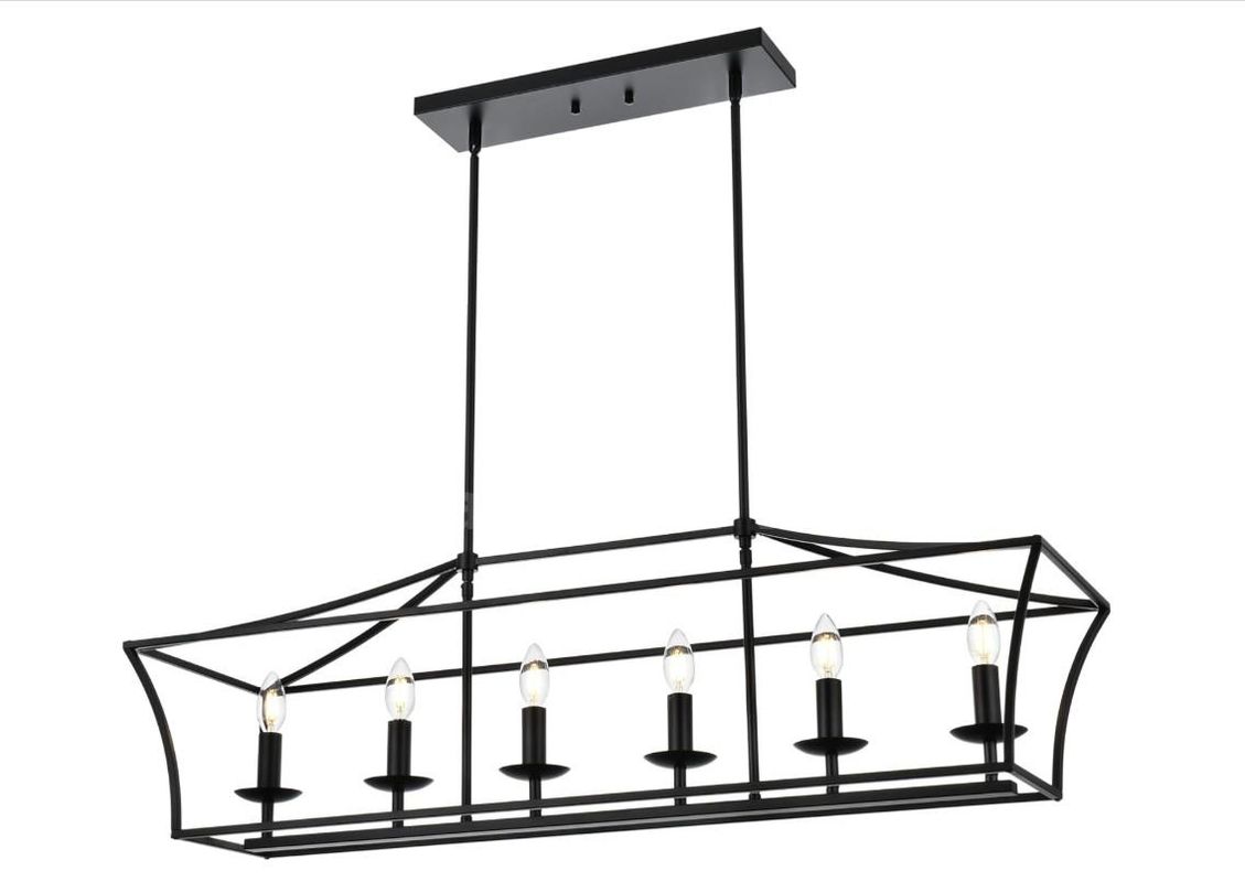 Brand New - Brand New - 6-Light Pendant Lighting Farmhouse Linear Chandelier, Black - Shipping Available