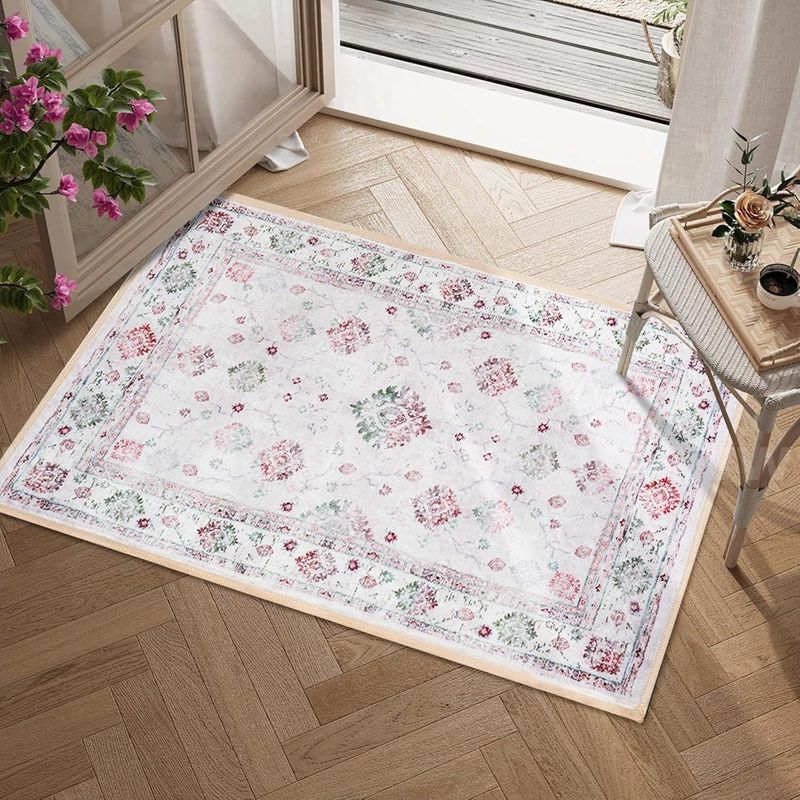 Brand New - 2'x3' Washable Area Rug Entryway Rug Indoor Door Mat Vintage Floral Rug Pink/Green - Shipping Available
