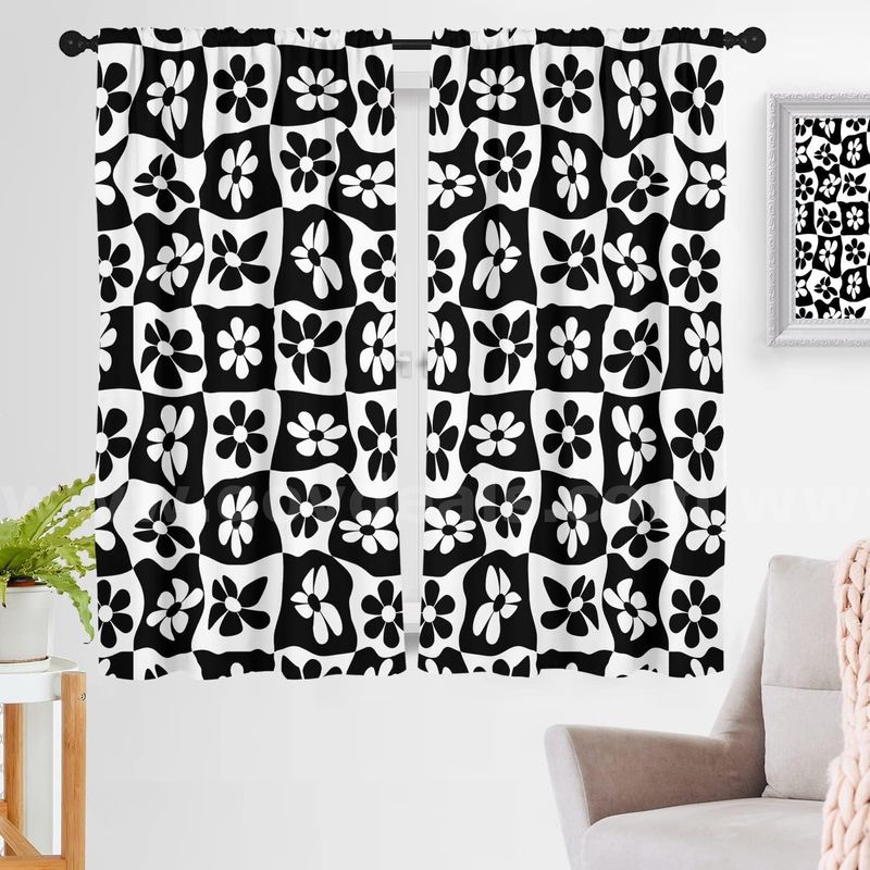 Brand New - 42"x 63" Black Floral Window Curtain - Shipping Available