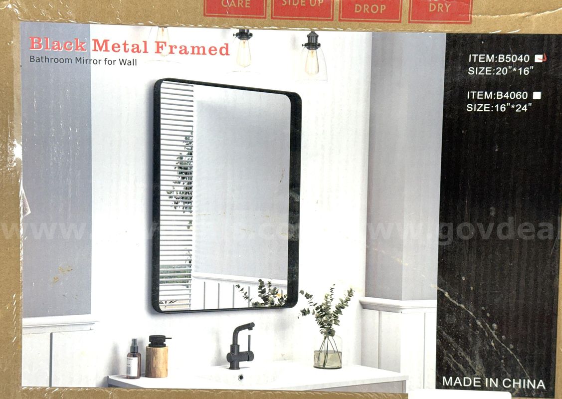 16" x 20" Wall Mount Mirror for Bathroom, Brushed Black Metal Framed Rounded Corner - Shipping Available