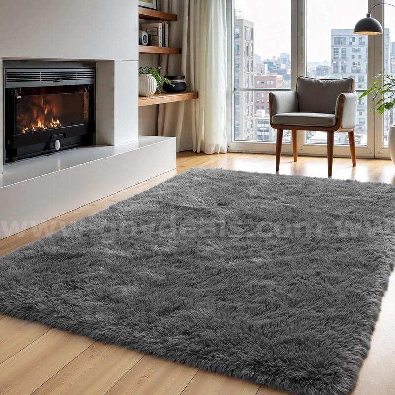 Brand New - 4'x6' Area Rug for Bedroom Carpet Fluffy Furry Soft Shag Plush High Pile, Gray - Shipping Available