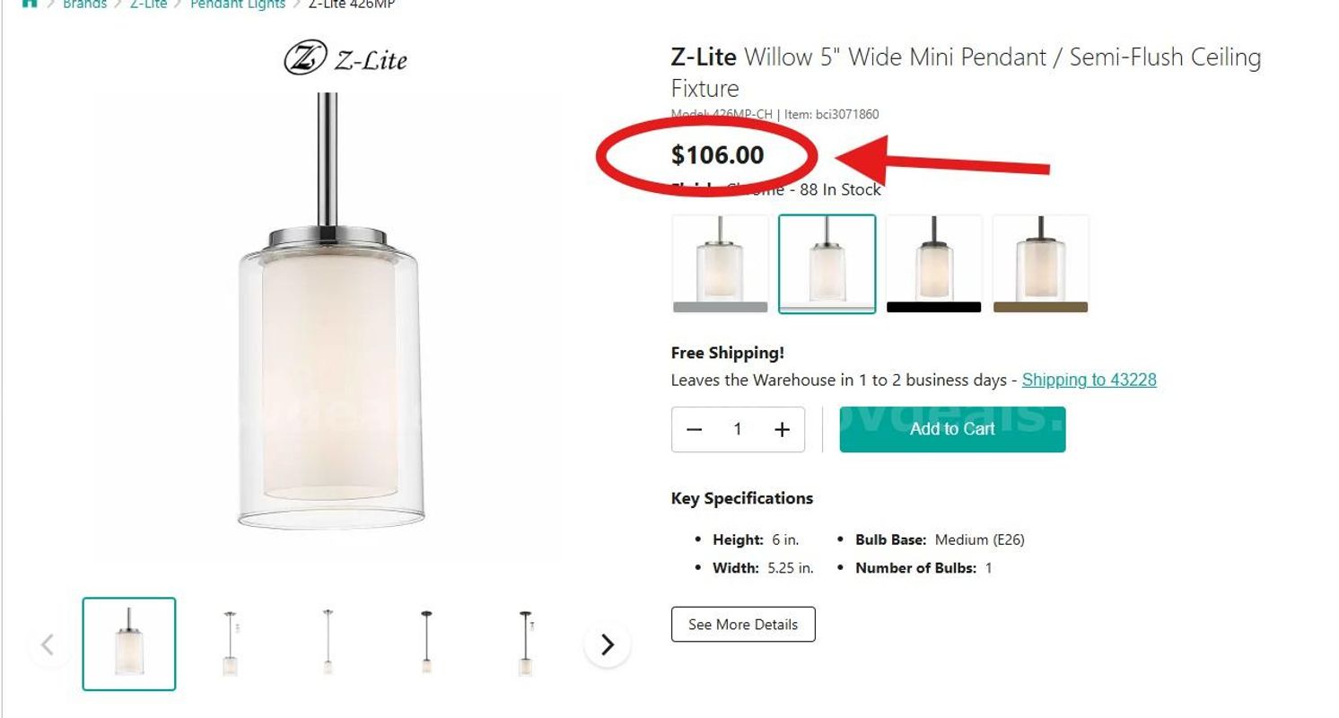 Brand New Z-Lite Willow 5" Wide Mini Pendant / Semi-Flush Ceiling Fixture MSRP $106 - Shipping Available
