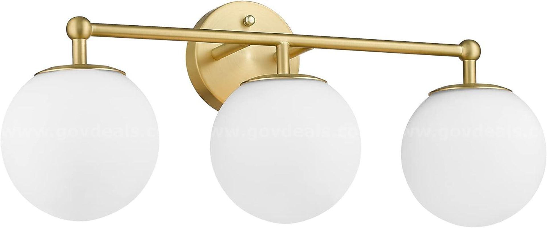Brand New Modern Gold Vanity Light – 3-Light Bathroom Fixture with Milky Glass Globe Shades - Shipping Available