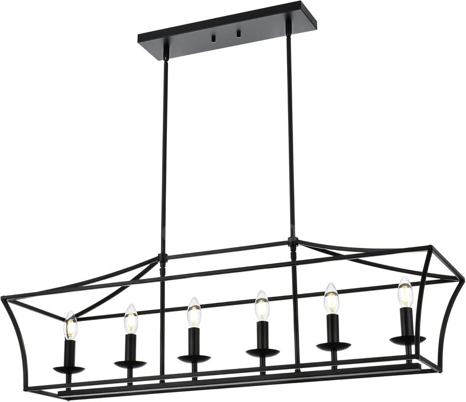 Brand New MELUCEE 6-Light Farmhouse Linear Chandelier – Black Pendant Lighting for Kitchen Island & Dining Room