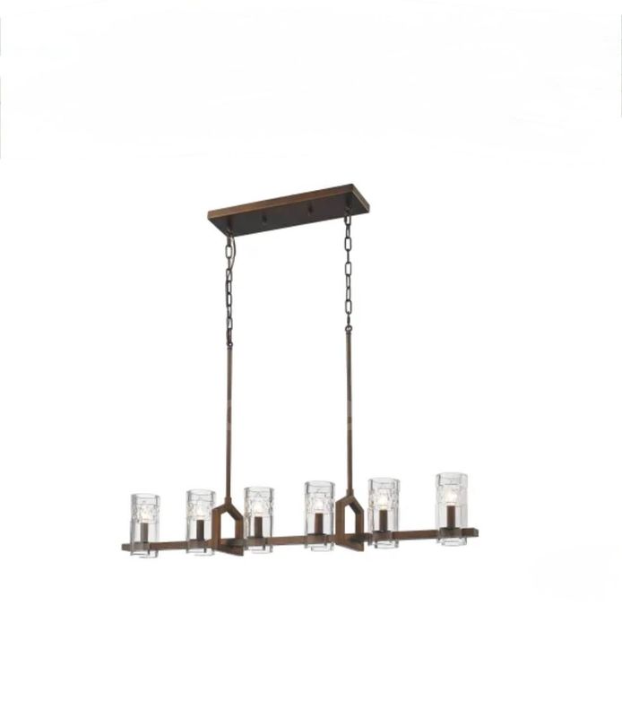 Millennium Lighting Tulsa 6 Light 44" Wide Linear Chandelier with Glass Shades **ONE BULB SHADE IS BROAKEN**