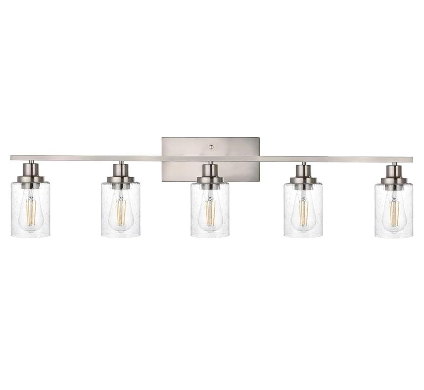 Brand New - Brushed Nickel Bathroom Light Fixtures 5-Light Bathroom Vanity Light with Clear Glass Shade