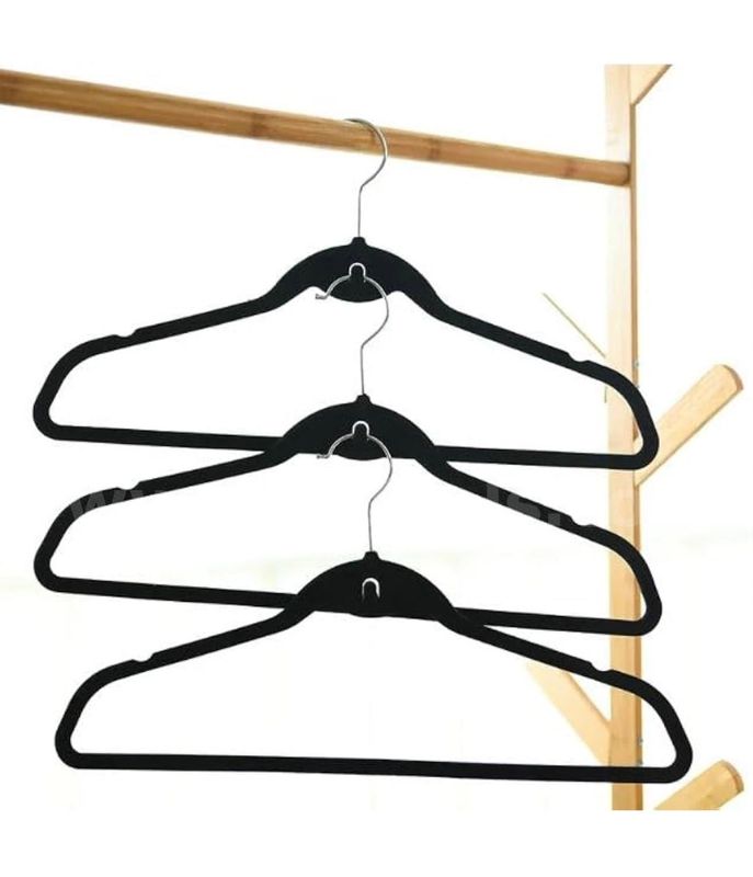 Brand New - Lot of 135 Generic Flocked Non-Slip Black Space Saving Velvet Hangers - Shipping Available
