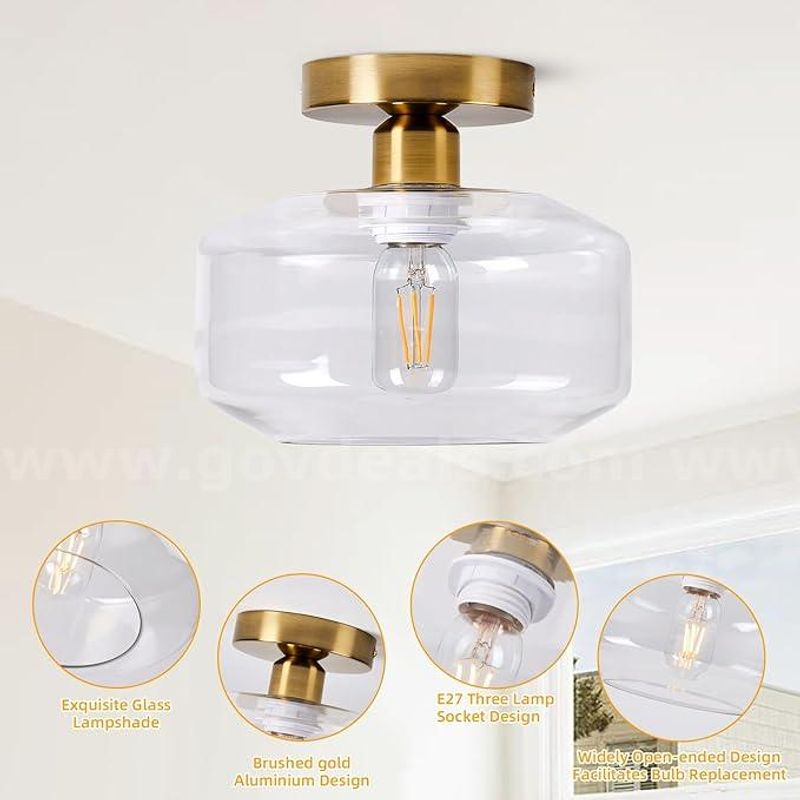 Brand New - Gold Ceiling Light with Clear Glass Shade for Kitchen Islands - Shipping Available