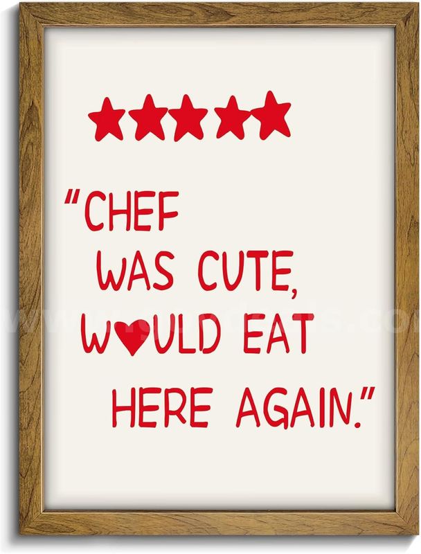 Brand New - Framed Five Star Poster - Chef Was Cute Kitchen Sign, Retro Decor - Shipping Available