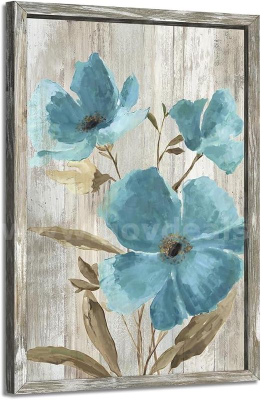 Brand New - Vintage Blue Flower Framed Oil Painting 16"x24" - Shipping Available
