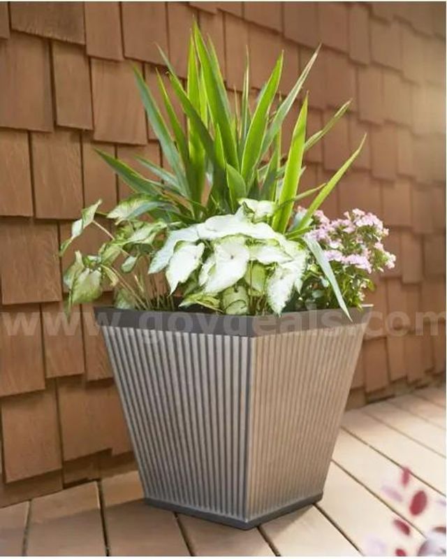 Brand New - Lot of 4 Allen+Roth Square 16-in W x 16-in H Silver Resin Industrial Planters - Shipping Available
