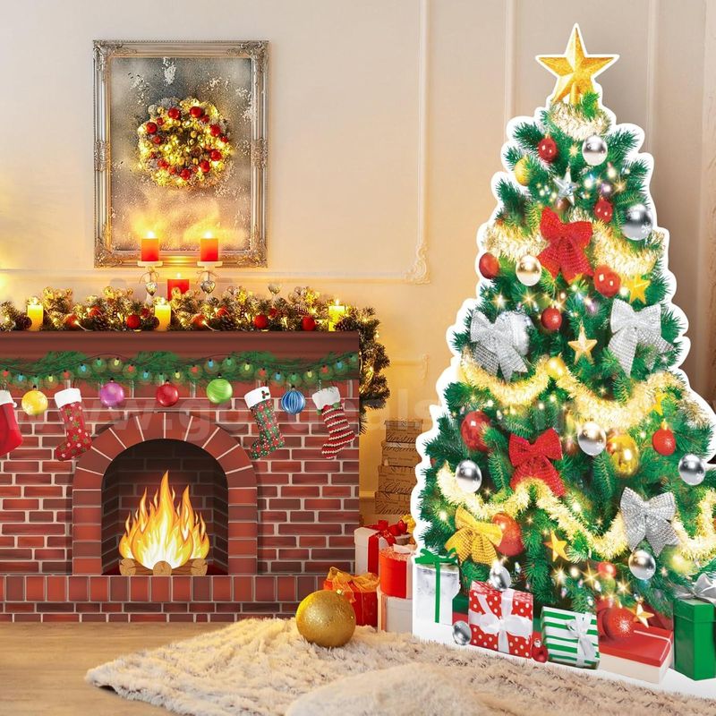 Brand New - 2 Pcs 4.6 ft Giant Christmas Cardboard Fireplace and Stand Ups Christmas Tree - Shipping Available (1 of 6)