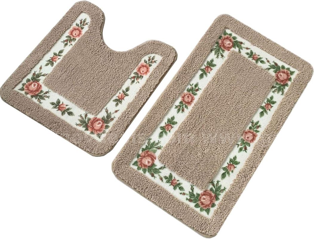 Brand New - Bathroom Rugs Floral Rose Bath Mat Set of 2 Non Slip Bath Rugs, Mocha - Shipping Available