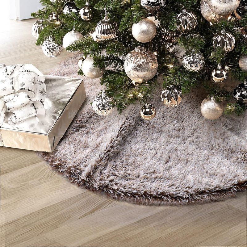 Brand New - Christmas Tree Skirt 30" Brown Plush Faux Fur for Slim Pencil Tree - Shipping Available