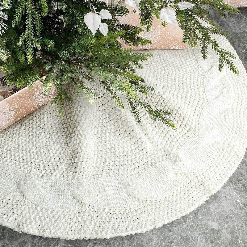 Brand New - Christmas Tree Skirt 32" Cable Knitted Thick Knit White Tree Skirts (White, 32 in) - Shipping Available
