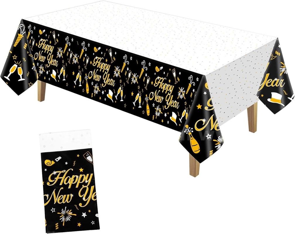 Brand New - Lot of 5 Happy New Year Plastic Table Cloth for Parties, Disposable Table Cover - Shipping Available