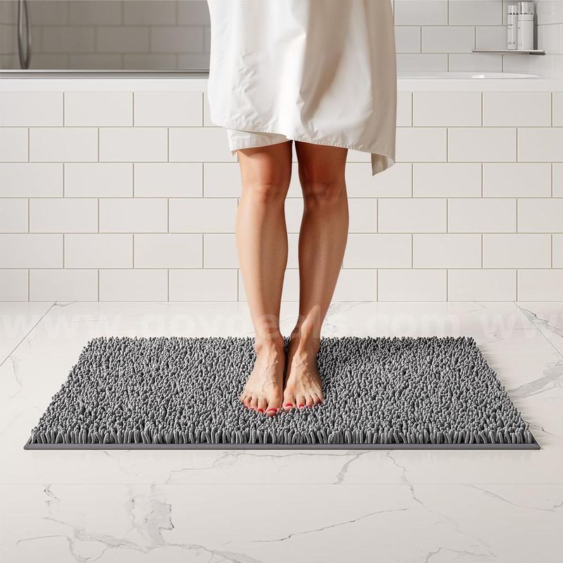 Brand New - 34"x21" Plush Bathroom Rug, Absorbent Non Slip Chenille Bath Mats, Gray - Shipping Available