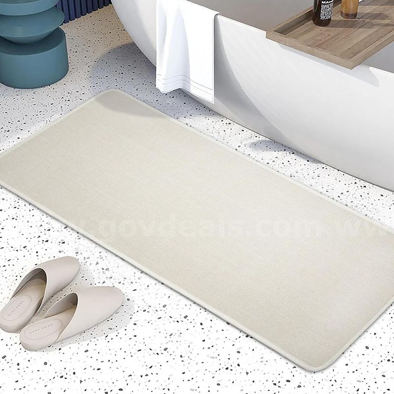 Brand New - Non-Slip Woven Bath Mat, 17"x36" Super Absorbent Foot Mat for Bathroom, Beige - Shipping Available