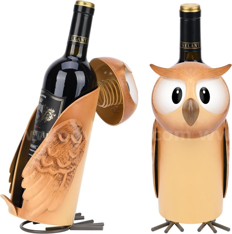 Brand New - Tabletop Wine Rack - Handcrafted Owl Wine Bottle Holder Metal Chicken - Shipping Available