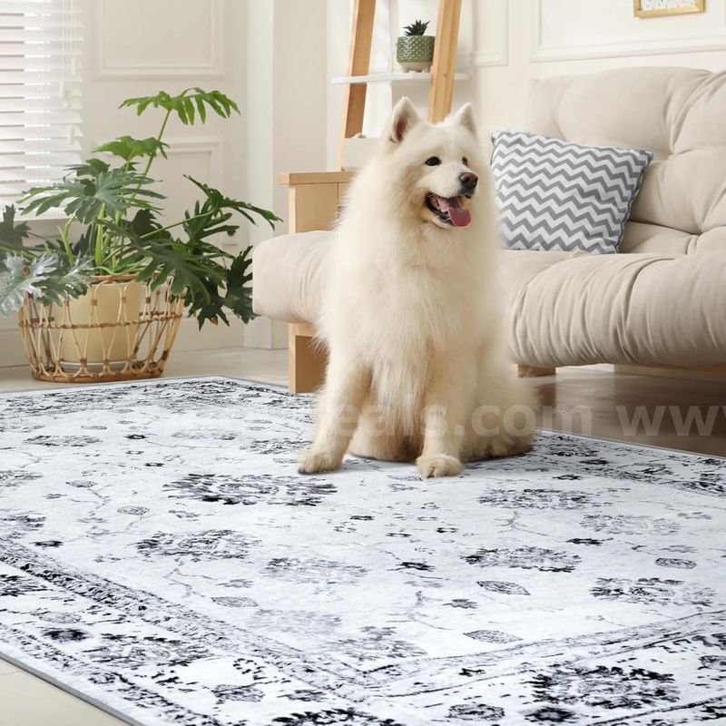 Brand New - 3'x5' Rugs for Living Room, Washable Vintage Floral Bedroom Rug, Non-Slip, Grey- Shipping Available
