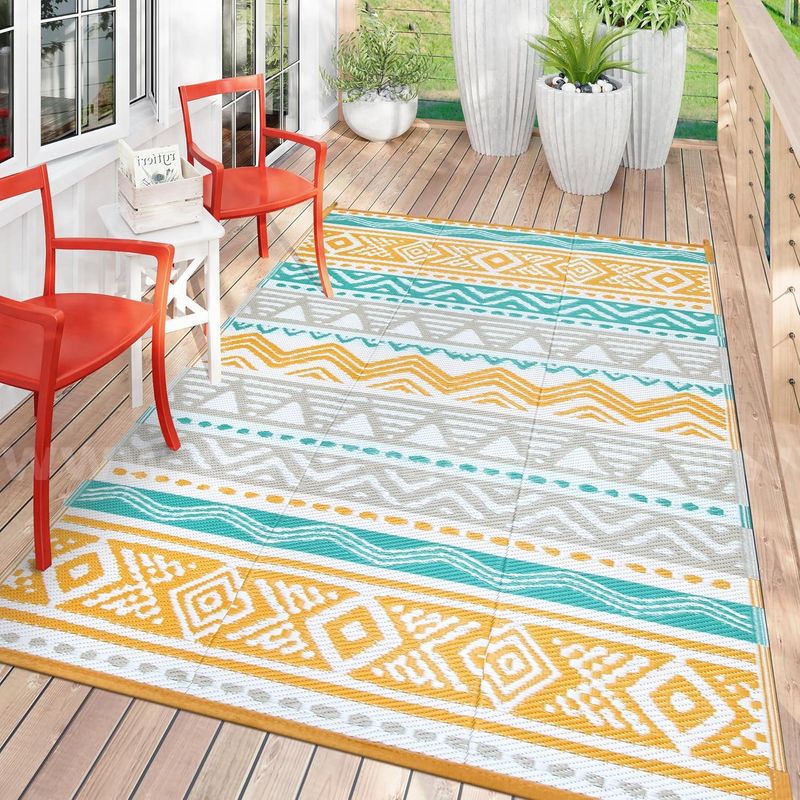 Brand New - 5'x8' Plastic Straw Rug for Camping Patio, RV Outdoor Rugs Outside, Blue/Yellow - Shipping Available
