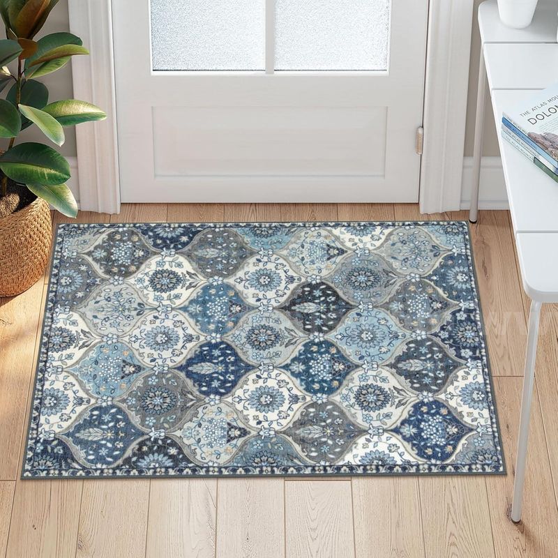 Brand New - 2'x3' Moroccan Trellis Small Area Rug Distressed Throw Rug, Non-Slip, Blue - Shipping Available