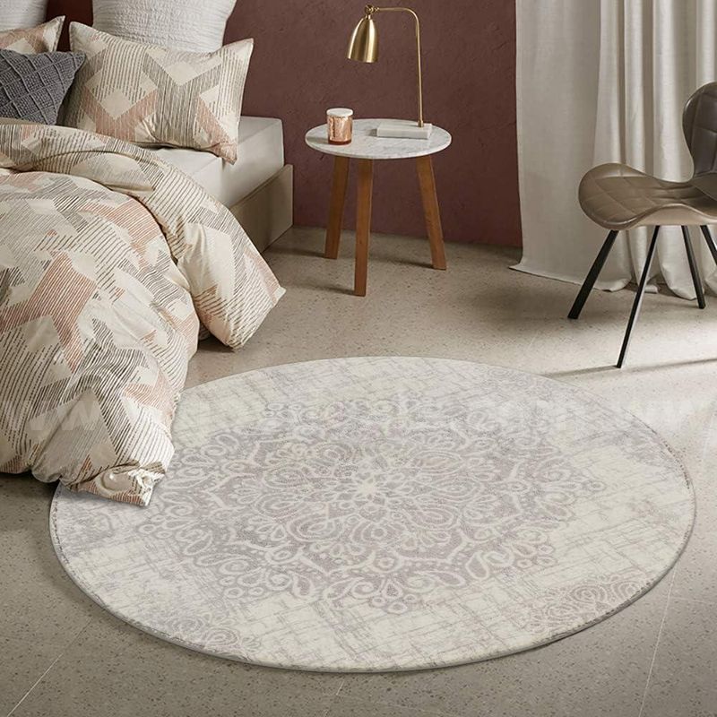 Brand New - Vintage Medallion Round Rug 4ft - Non-Slip, Gray - Shipping Available