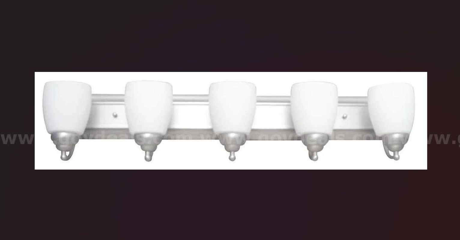 Brand New - 5 Light Vanity Bath Light Fixture Brushed Satin Nickel, Opal Glass - Shipping Available