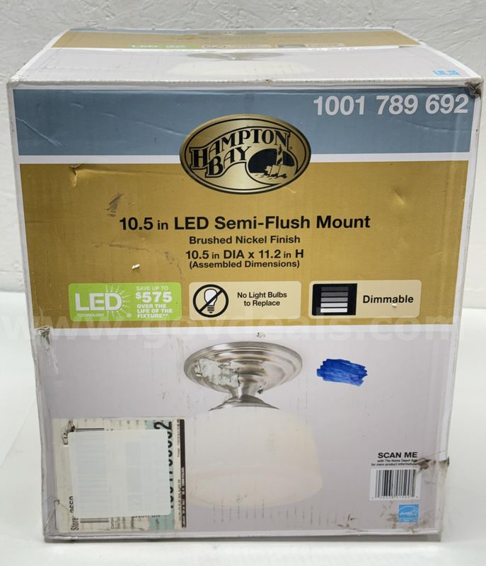 Brand New - 1-Light LED Semi-Flush Mount Brushed Nickel Finish - Shipping Available