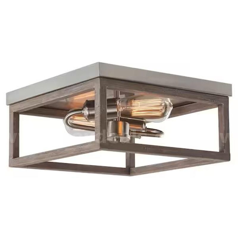 Brand New - 2-Light Brushed Nickel Flush Mount with Weathered Wood Accents - Shipping Available