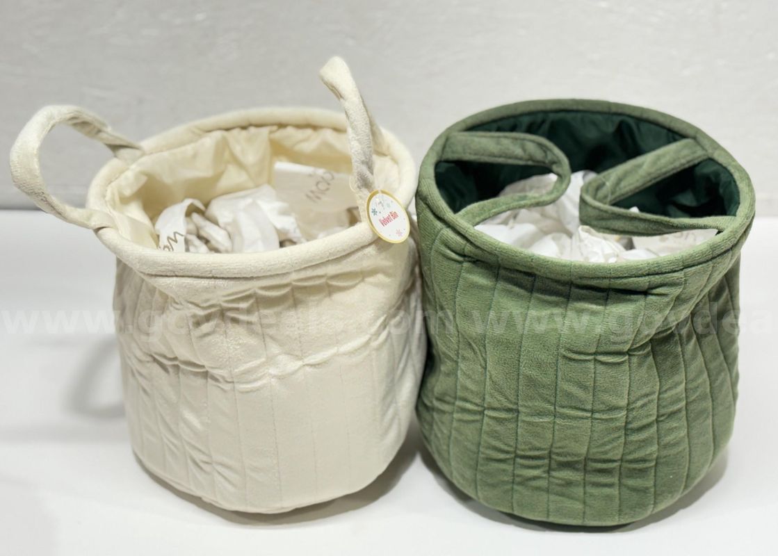 Brand New - Two Velvet Organizer Bins Basket Green and White 10"x10" - Shipping Available
