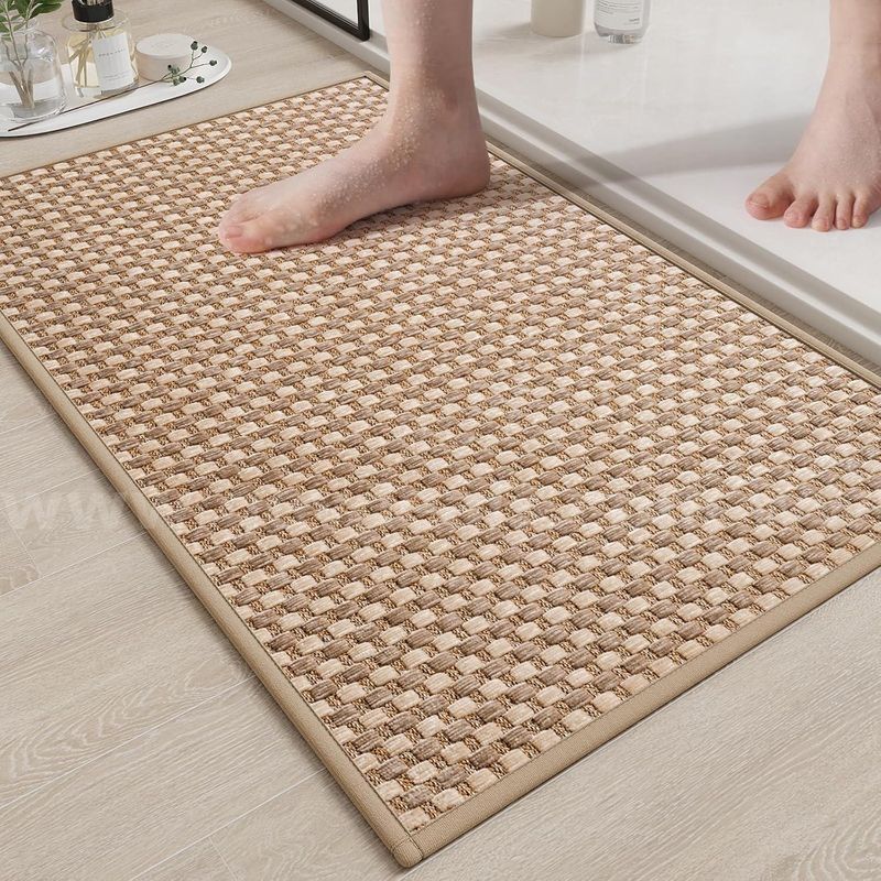 Brand New - 16"x24" Non Slip Bath Mat Bathroom Rugs, Soft Braided Ultra Thin Bath Mats, Brown - Shipping Available