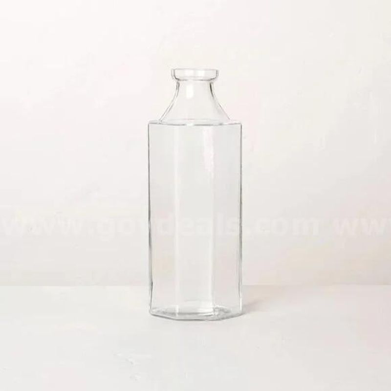 Brand New - Octagonal Clear Glass Bottle Vase - Shipping Available