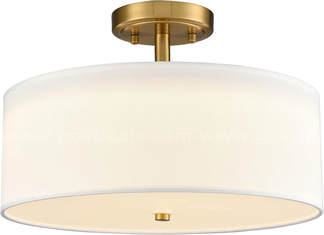 Brand New - 15" Dimmable Gold Semi Flush Mount Ceiling Light with Drum Shade Ceiling Light Fixture - Shipping Available